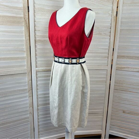 Vilagallo Linen Blend Embellished Sheath Dress 44 / 12 - Picture 12 of 16